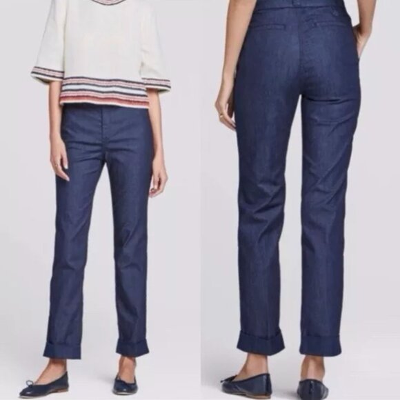 Tory Burch Dark Denim Etta Cuffed Jeans PantsTrousers-Size 28 - Picture 1 of 14